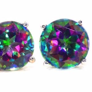 2 Ct Natural Mystic Topaz Round Stud Earrings